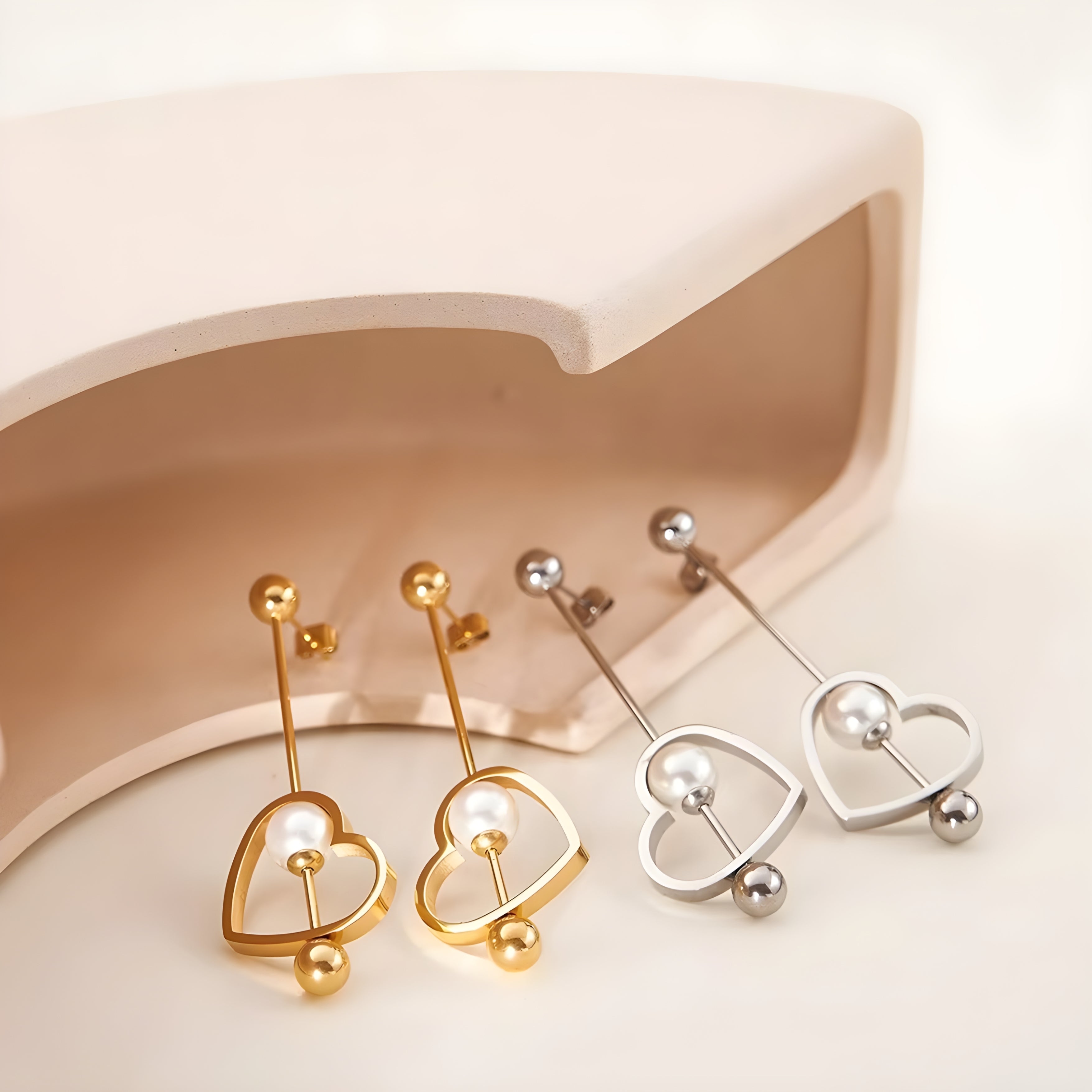 Lovell Heart Pearl Gold Earrings