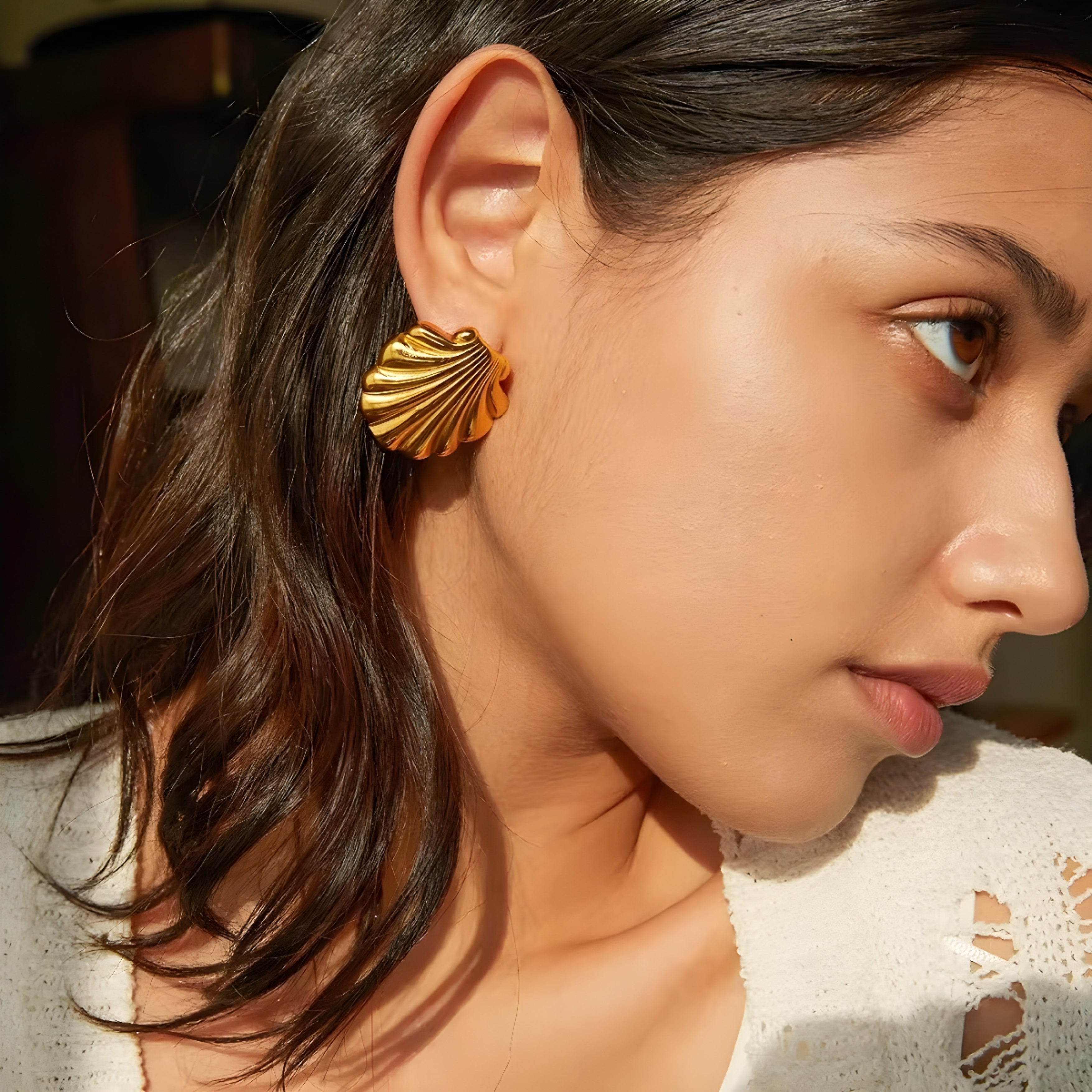 Nerida Golden Shell Studs